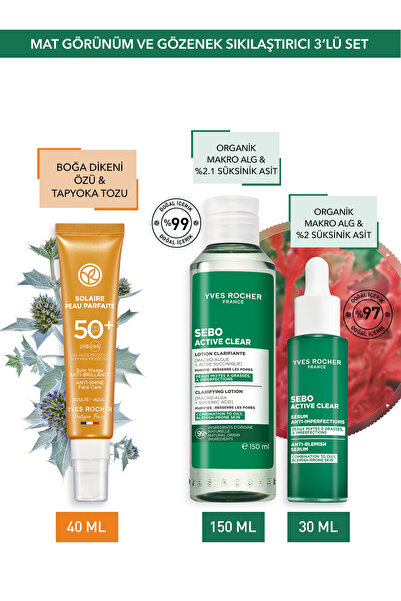 Yves Rocher Gözenek Sıkılaştırıcı ve Matlaştırıcı Set- Güneş Kremi 50+SPF 40 ml & Tonik 150 ml & Serum 30 ml