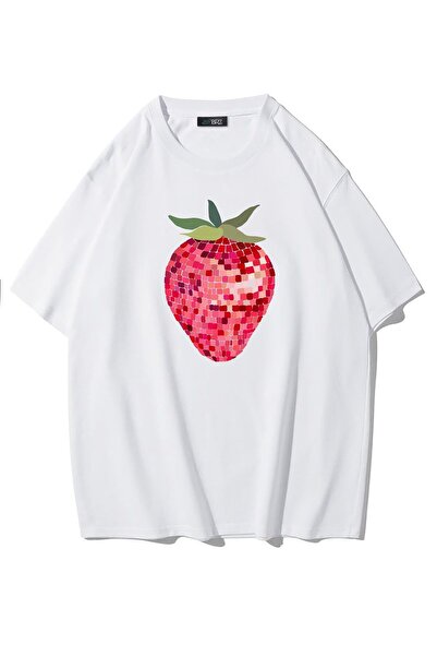 BRZ COLLECTION تي شيرت كبير الحجم على شكل كرة ديسكو باللون الأبيض