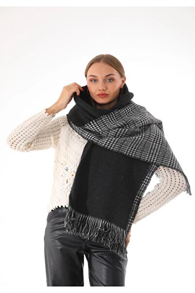 Wearflawless Women's Set of 2 Black Scarves and Painter Beret Set, Christmas Gift, Double-Sided Scarf, Painter Beret