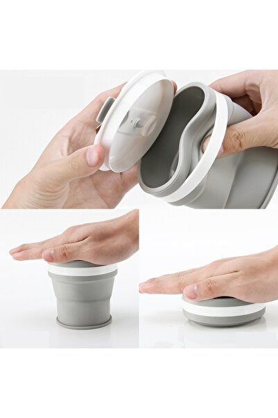 Flippy silicone foldable travel cup, 350 ml, straw included, 9 x 9.2 cm, gray