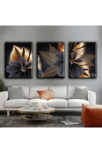 Harika bir ev TABLO MODERN CU FLORI DE AUR | TABLO PE Pânză FĂRĂ CADRU 3L VEZ...