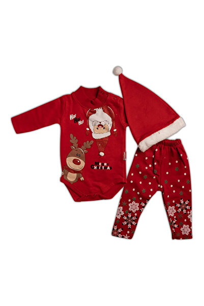 Mamboo Set Roșu cu Imprimeu pentru Sărbători pentru cu Accesoriu Căciulă - 3/...