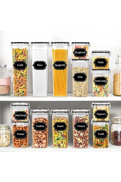 Flippy Food Storage Boxes, Set of 16, PP Plastic, Various Sizes, Transparent