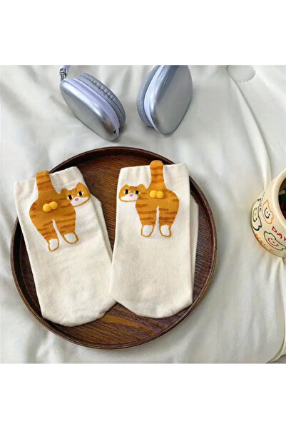 Innovate Store Симпатични чорапи с котешки мотиви за жени, 1 чифт, жълти