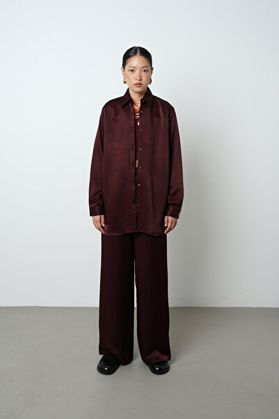 Orfeo Negro Women's Solid Color Shiny Fabric Oversize Cut Shirt