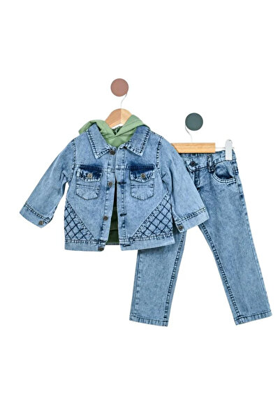 Mamboo 3-Piece Blue Denim and Hoodie Set for Boys 2+ Years - 2 years