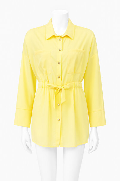 PALMİYE GİYİM Kadın Sarı Kuşaklı Kol ve Cep Detaylı Gömlek Tunik