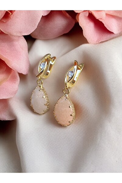 FAYRA ACCESSORIES Kristal Taşlı Su Damlası Doğal Taşlı Altın Kaplama Küpe