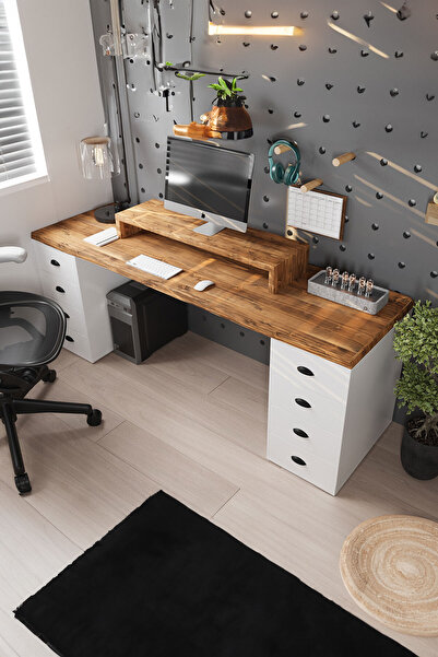 KIYMIK HOME Bilgisayar, Oyuncu, Çalışma ve Makam Masası – %100 Gerçek Ağaç - ...