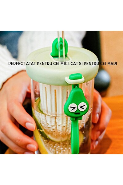 Flippy children's cup with lid & straw, anti-fall, fruit/ice compartment, 500ml, Green