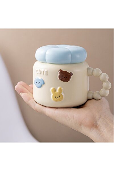 Flippy Children's Mug, Flippy, Porcelain, Animal Figurines, Mug with Lid, 400ml Light Yellow
