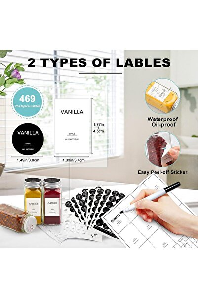 SKY TOUCH SKY-TOUCH 24 pack Glass Spice Jars with Shaker Lids, Seal Seasoning Jars with Labels for Kitchen, Sp