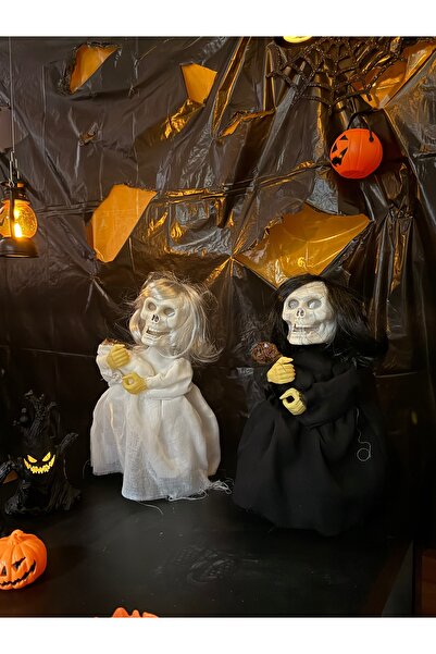 Cansüs 30 cm Hareket Sensörlü Sallanan İskelet Anne ve Bebek Dekoru | Cadılar Bayramı Sesli ve Hareketli