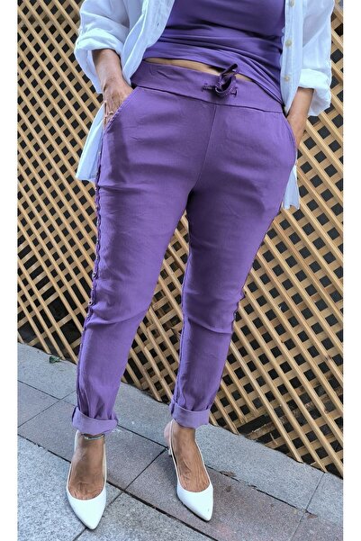 DenizEge Italian Eyelet Stripe Trousers Purple