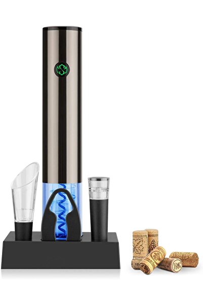 LittleDomi Tirbuson Electric pentru Vin, cu Baza Reincarcabila, Accesoriu Taiat Folie, Aerator, Dop Pompa Vid