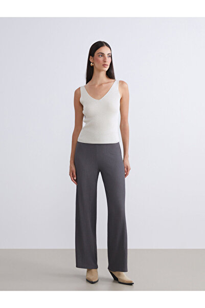 LC Waikiki Lcwaikiki Basic Anthracite Elastic Waist Textured Women's Trousers...