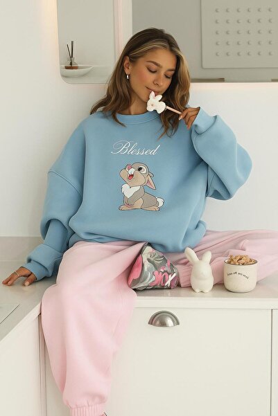 BENROMA 3-Ply Combed Cotton Blessed Rabbit Printed Unisex Sweatshirt