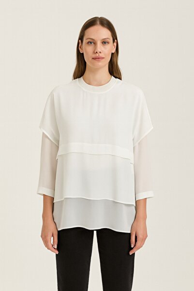 centilmen Moodbasic Round Neck 2-Piece Blouse Mb0127 Ecru