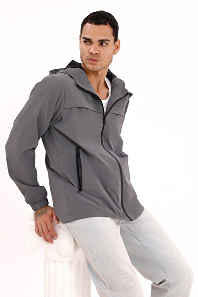 Montland Men's Anthracite Hooded Nova Fabric Stylish Seasonal Water and Windproof Raincoat