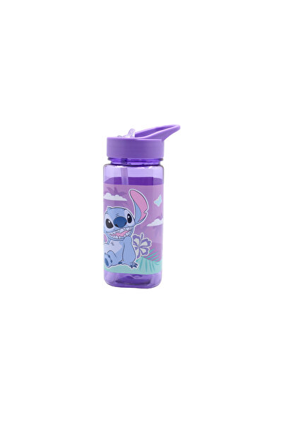 Disney Stitch Square Water Bottle for Kids – 500ml, Flip Straw Lid – Purple