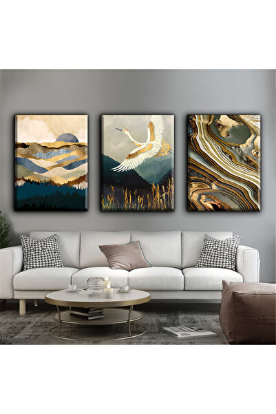 Harika bir ev TABLOR MODERN DE PĂSĂRI DE AUR | TABLO PE Pânză FĂRĂ CADRU 3L V...