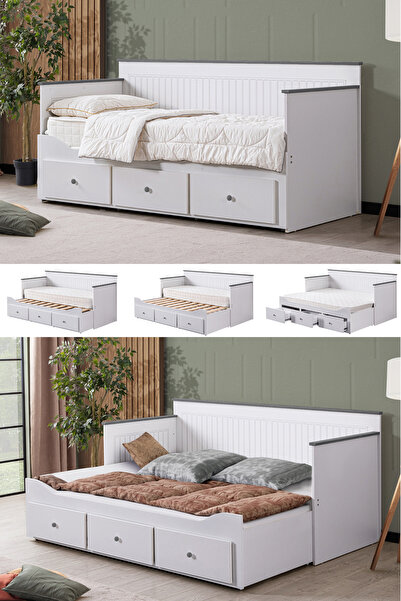 Setay Yavrulu Karyola, Marmaris Divan Karyola Çekmeceli Açılır Çift Kişilik Karyola (Yataksız) - Antrasit