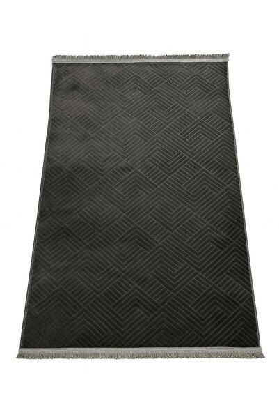 Merinos Klasik Saçaklı Rölyef Kaymaz Taban Aden Krem Kesme Halı Antrasit