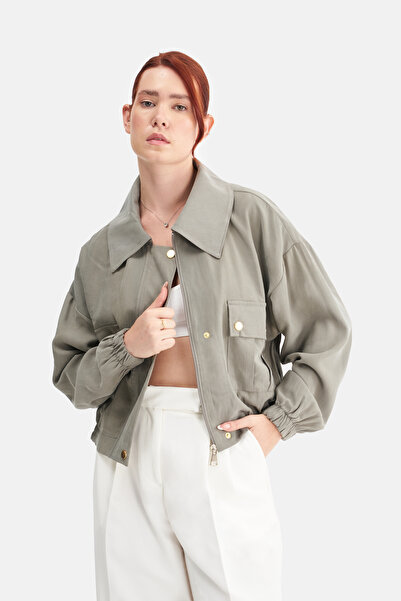 Vibeys Moda سترة نسائية ذات ياقة واسعة وجيوب وسحاب وتصميم كبير الحجم من قماش ...