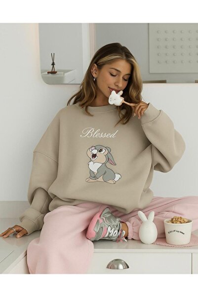 BENROMA 3-нишко трикотажно блуза с принт на благословен заек, унисекс