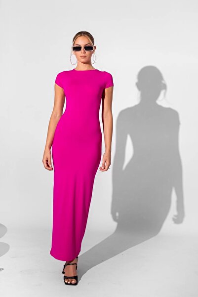 Bak Moda Rochie de bază cu mâneci scurte, lungă, fucsia, Sandy