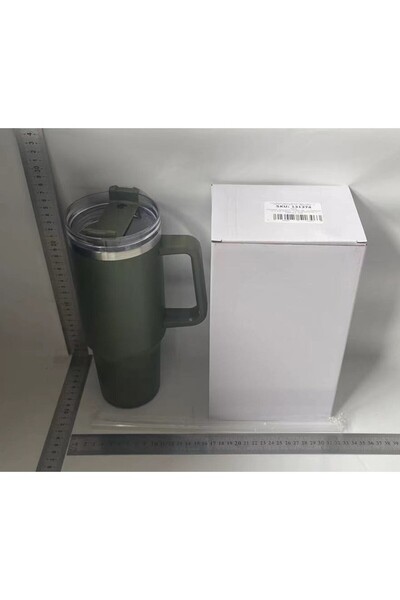 Flippy Plastic Thermos Mug for Hot and Cold Drinks with Handle, 9.9x9.9x27 cm, Army Green