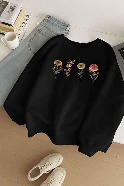 BENROMA 3 İPLİK PENYE ÇİÇEK BASKILI UNİSEX SWEATSHIRT