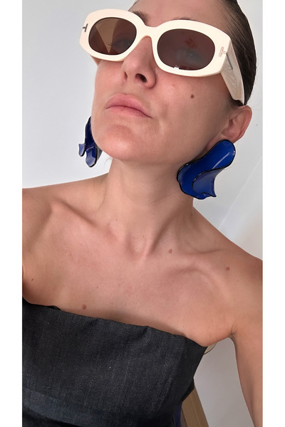 POSEİDONS JEWELLERY Poseidons Jewellery “Cobalt Blue Wave Shaped Large Earrings - Inspired by Zara Style”