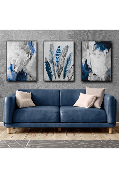 Harikabirev TABLO DE PĂRĂ DE PĂSĂNE ALBASTRU ÎNCHIS GRI 02 | TABLO PE Pânză FĂRĂ CADRU 3L VEZI DE PENTRU 3 PERSONE CHSDKYKNVS