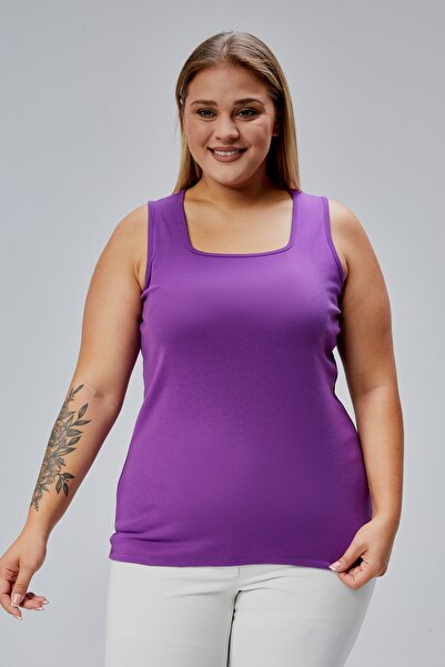 BANEGA Plus Size Sleeveless Thick Straps 100% Cotton Combed Cotton Square Neck Sports Casual Purple Blouse Tank Top