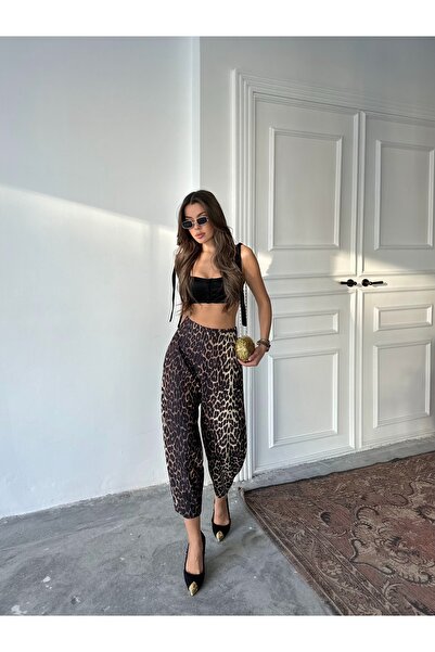 NOA LİNE Leopard Pattern Scuba Crepe Fabric Baggy Model Balloon Pants Ld150924