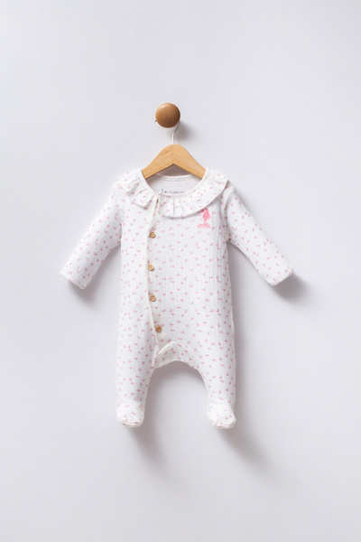 U.S. Polo Assn. Baby Girl Pink Minimal Pattern Ribbed Booties Jumpsuit 50322898-Vr041