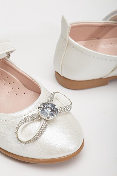 Pabuçland Very Light, Very Comfortable Insole, Orthopedic Stone Detailed Pearl Ribbon Ballerinas