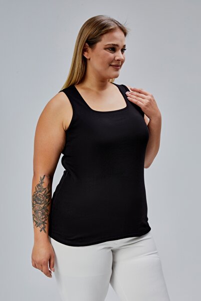 BANEGA Plus Size Sleeveless Thick Straps 100% Cotton Combed Cotton Square Neck Sports Casual Black Blouse Tank Top