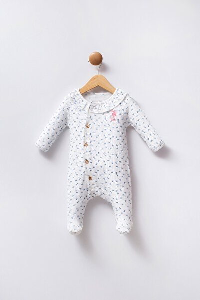 U.S. Polo Assn. Baby Girl Blue Minimal Pattern Ribbed Booties Jumpsuit 50322898-Vr036