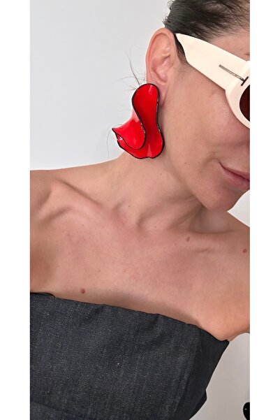 POSEİDONS JEWELLERY Poseidons Jewellery Red Wave Shaped Large Earrings - Zara Style Inspired