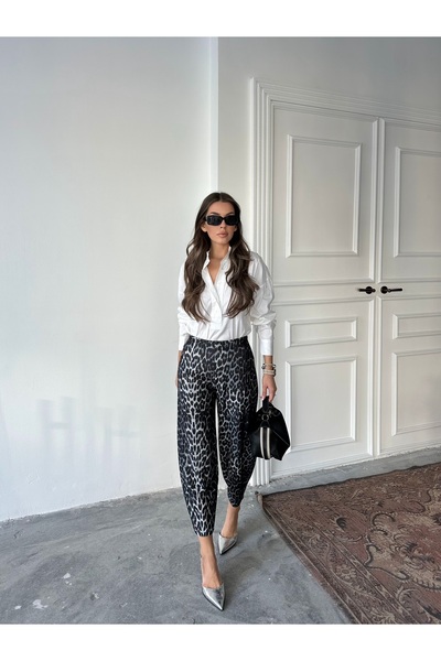 NOA LİNE Leopard Pattern Scuba Crepe Fabric Baggy Model Balloon Pants Ld150924