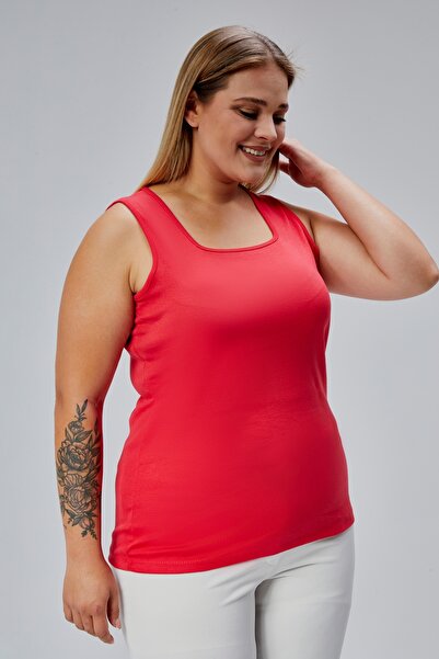 BANEGA Plus Size Sleeveless Thick Straps 100% Cotton Combed Cotton Square Neck Sports Casual Red Blouse Tank Top