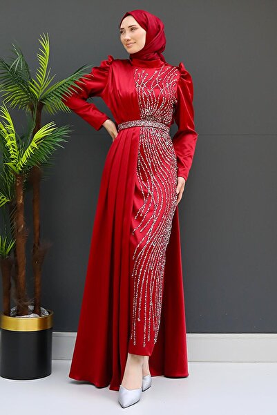 GİYZAMİLA Yonca Pelerin Abiye Bordo