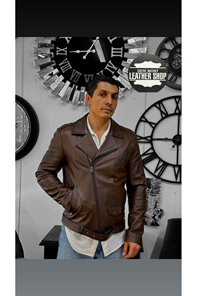 derimont سترة جلدية أصلية من جلد الخروف للدراجين النارية مع سحاب جانبي