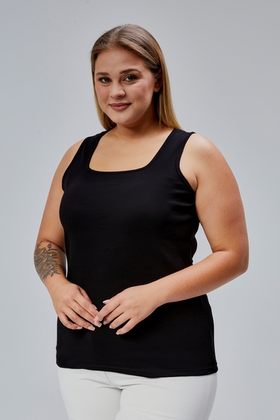 BANEGA Plus Size Sleeveless Thick Straps 100% Cotton Combed Cotton Square Neck Sports Casual Black Blouse Tank Top