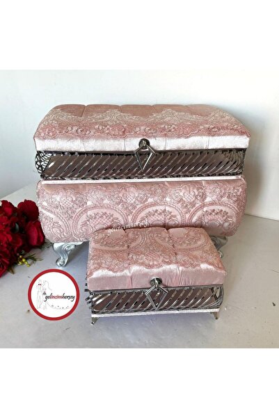 Gelincimherşey Pudra Fransız Dantelli 2 Bölümlü Makyaj Sandıklı Çeyiz Seti Ni...