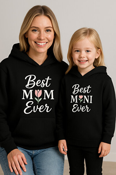 SVART WEAR هودي قطني مزدوج صغير للأم والطفلة (بدون جيب للأطفال) سويت شيرت بغط...