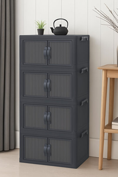 EVONİTA 4 Katlı Plastik Kapaklı Portatif Dolap Çok Amaçlı Saklama Ayakkabı Düzenleyici, Mutfak Banyo Balkon