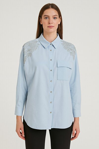 centilmen Moodbasic Shoulder Stone Detailed Shirt Mb11245 Blue